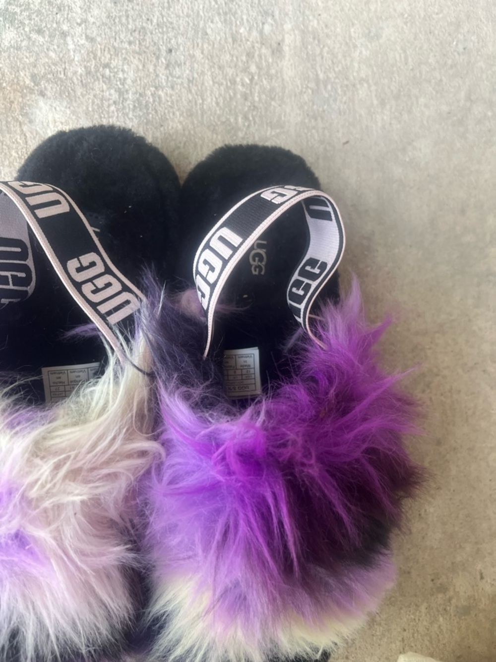 UGG Fluff Slide Slingback - Purple, Black & White Faux Fur - Picture 3 of 6